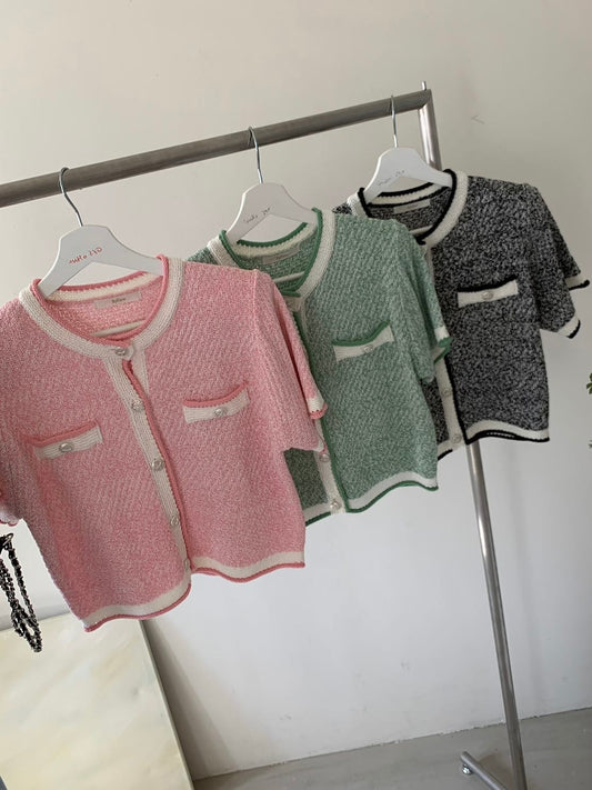 Crewneck Contrast Knitted Cardigan