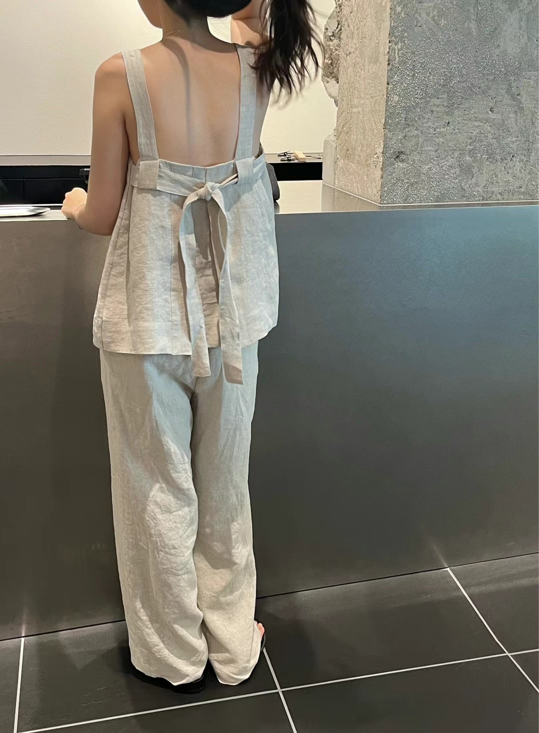 Adjustable Back Tie Linen Top