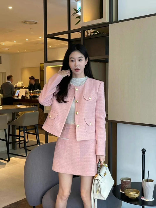 Pocket Boucle Tweed Jacket / Skirt Set *2Colors