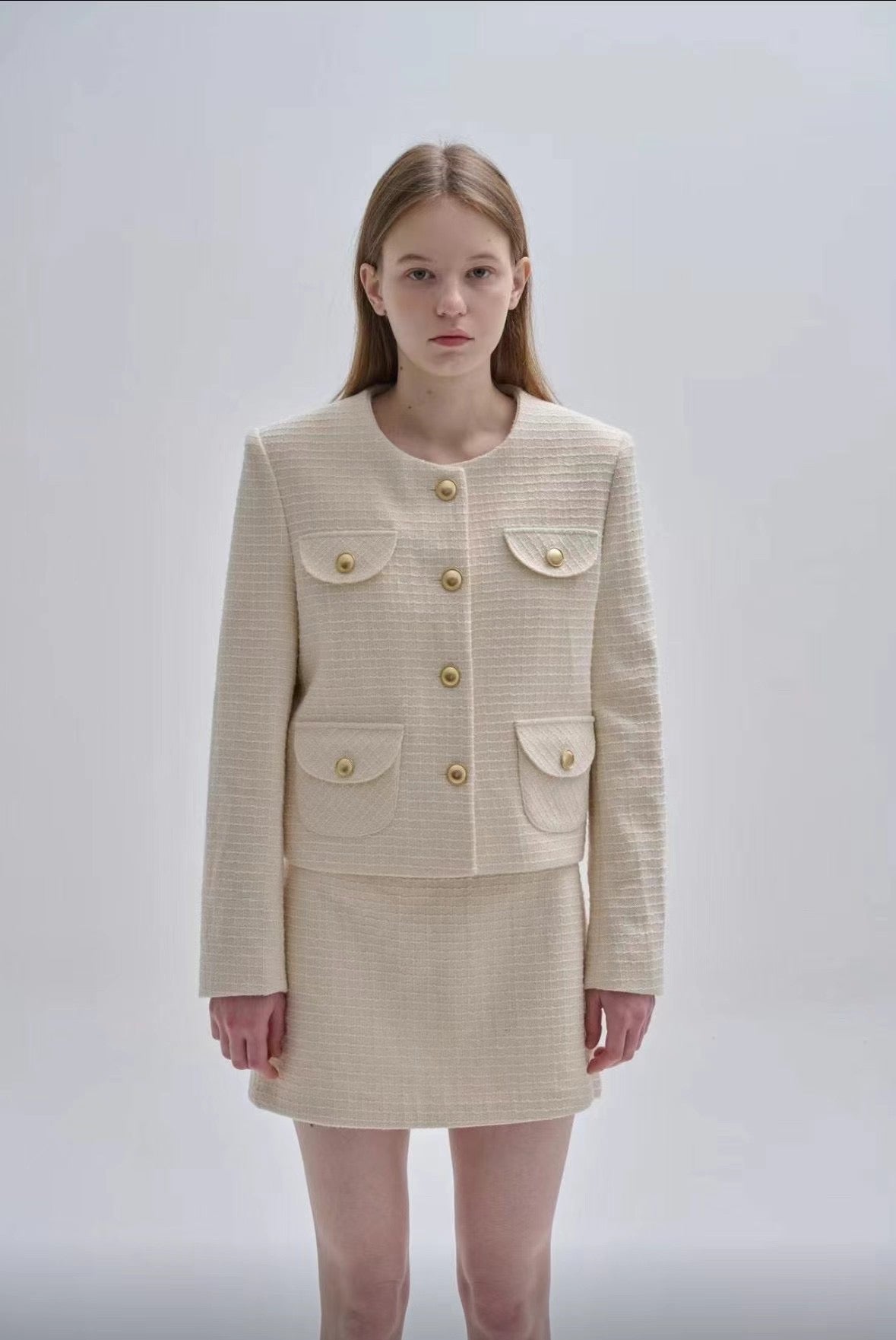 Pocket Boucle Tweed Jacket / Skirt Set *2Colors