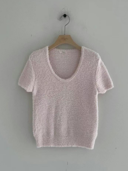 U-Neck Short Sleeved Teddy Top *3 Colors