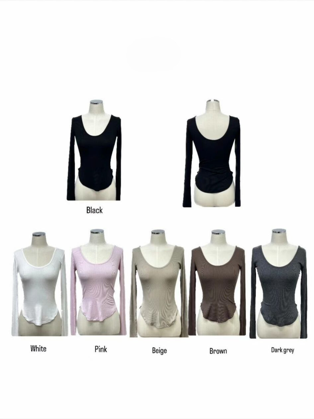 Ribbed Knit Scoop Neck Long Sleeved T-shirt *6 Colors