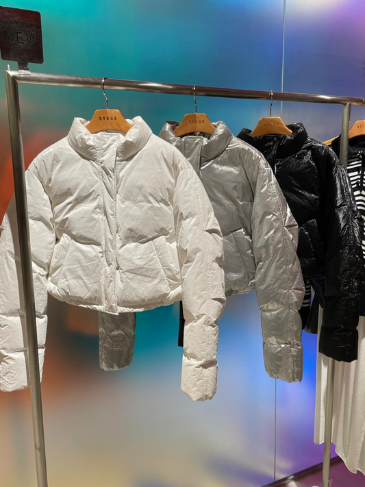 Zip-Up Metallic Puffer Jacket