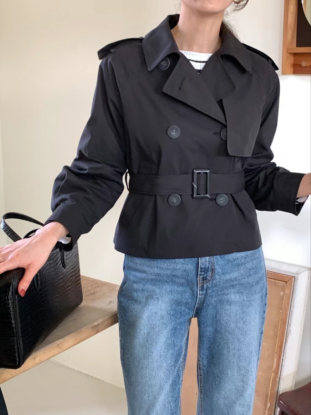 Belted Cropped Trench Jacket *2 Colors