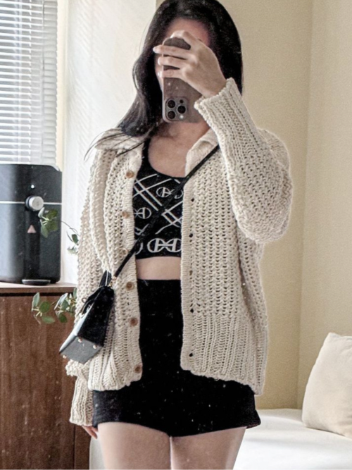 Collared Long Sleeved Crochet Cardigan