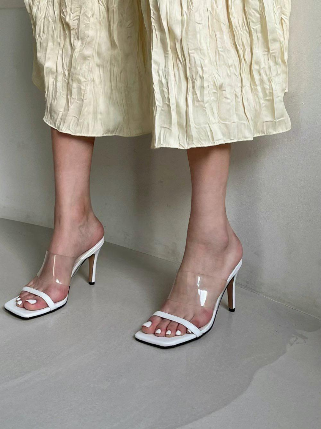 Square-toe Transparent Straps High Heel Sandals *3 Colors