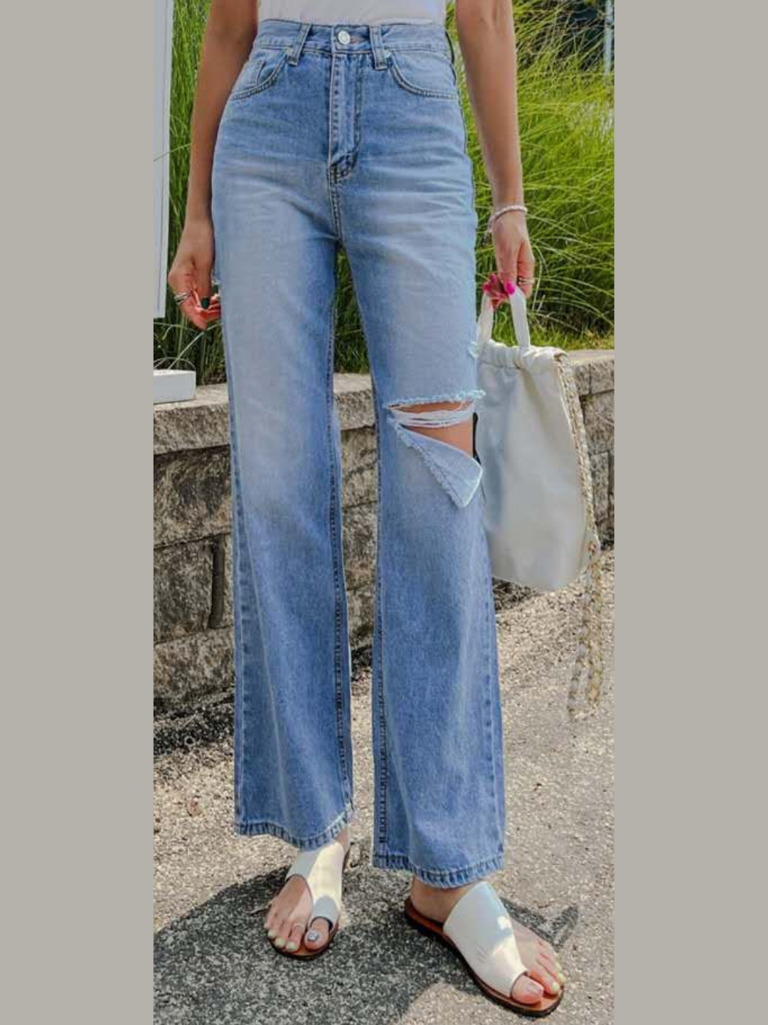 Frayed Straight Denim Jeans