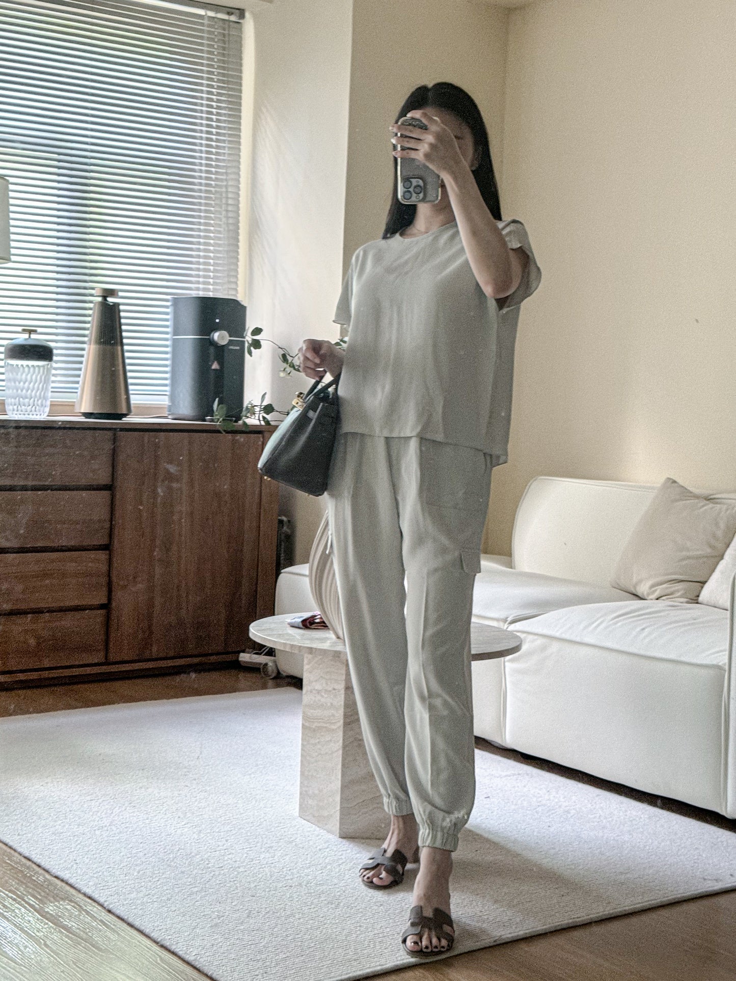 Mint Draped Silky Tee Pants Set