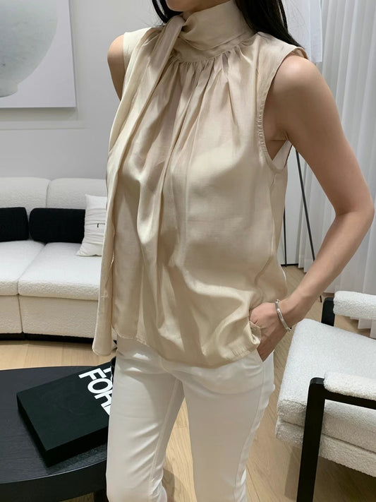 Luxe Ribbon Tie Neck Sleeveless Top