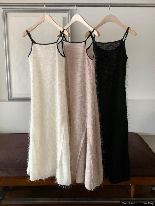 Sleeveless Knit Fringed Dress *3 Colors