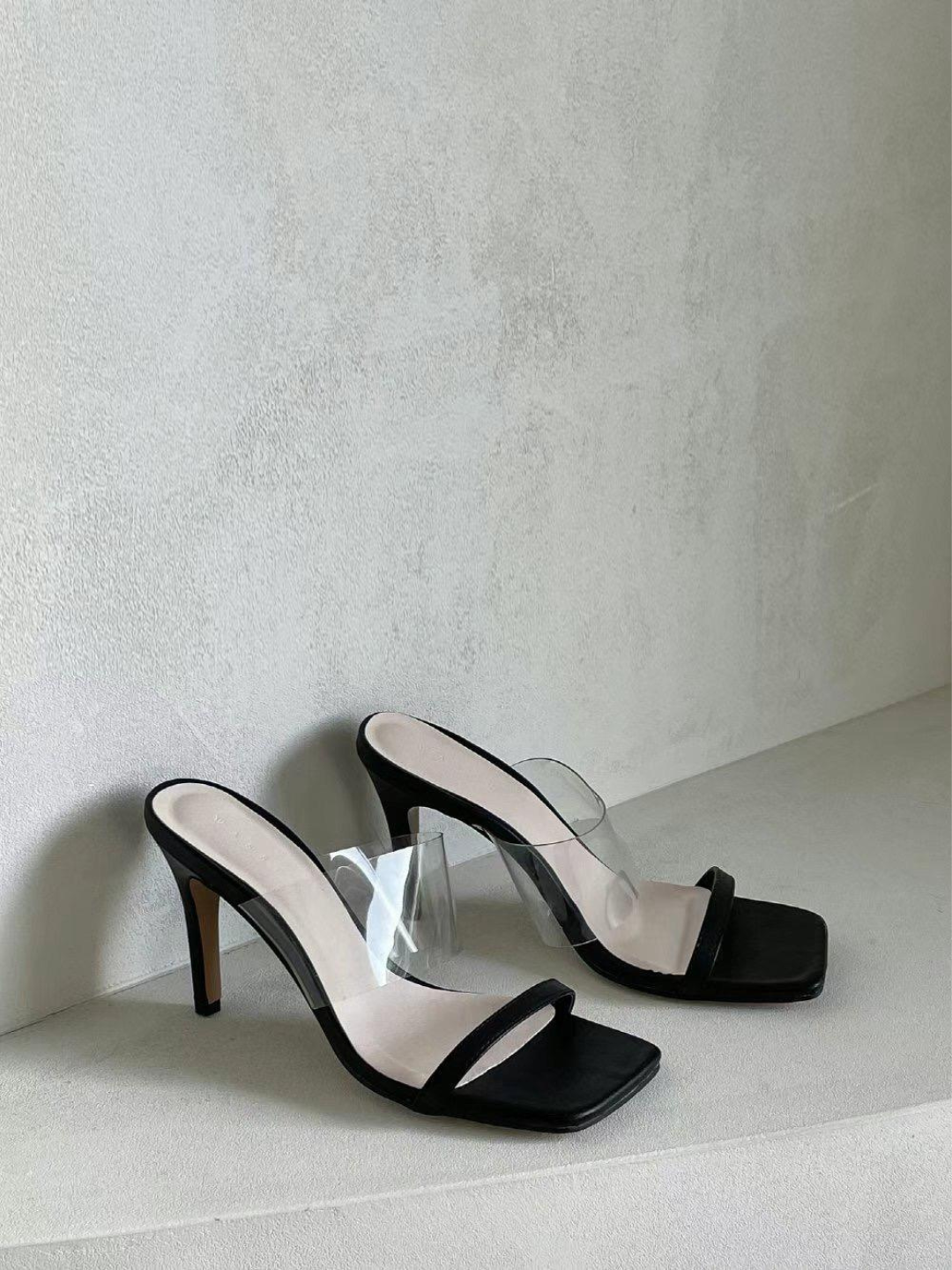 Square-toe Transparent Straps High Heel Sandals *3 Colors