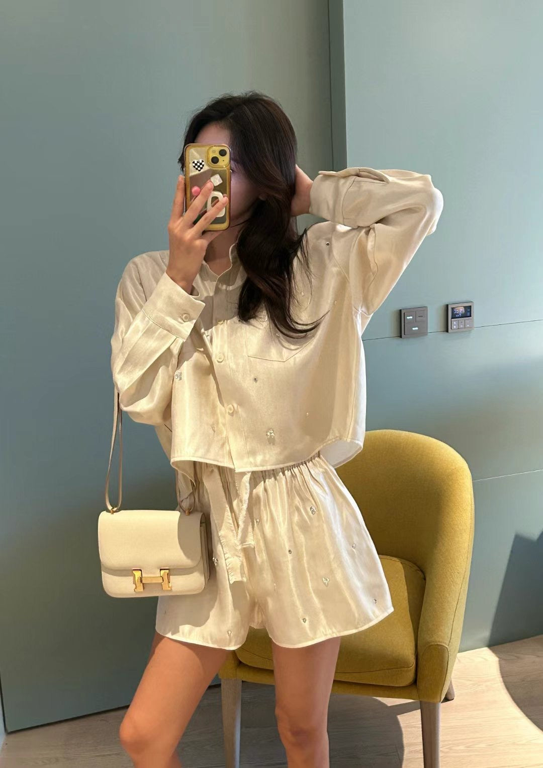 Embellished Satin Silk Shorts Set