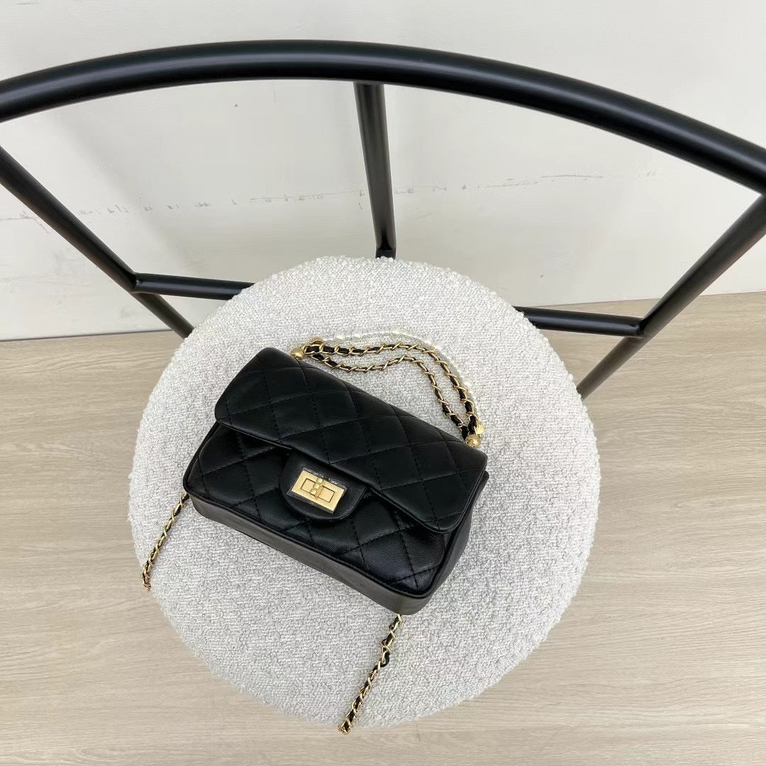 Handmade Calfskin Leather Pearl Embellished Mini Bag