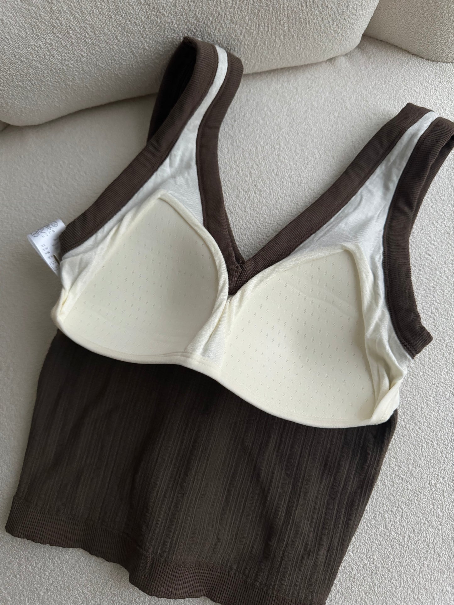 Brown V-Neck Ribbed Padded Bra Top