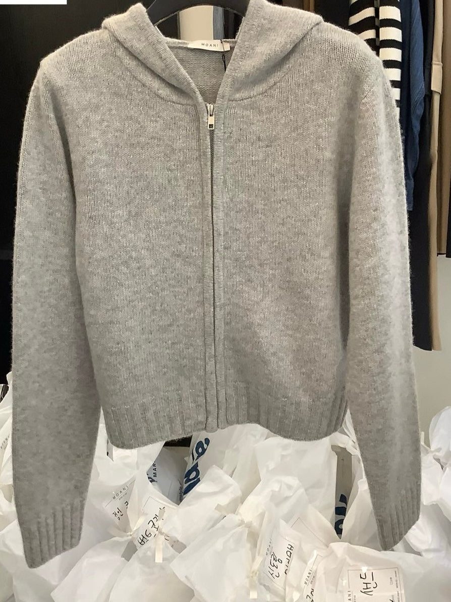 Cashmere wool knit zip up hoodie jacket