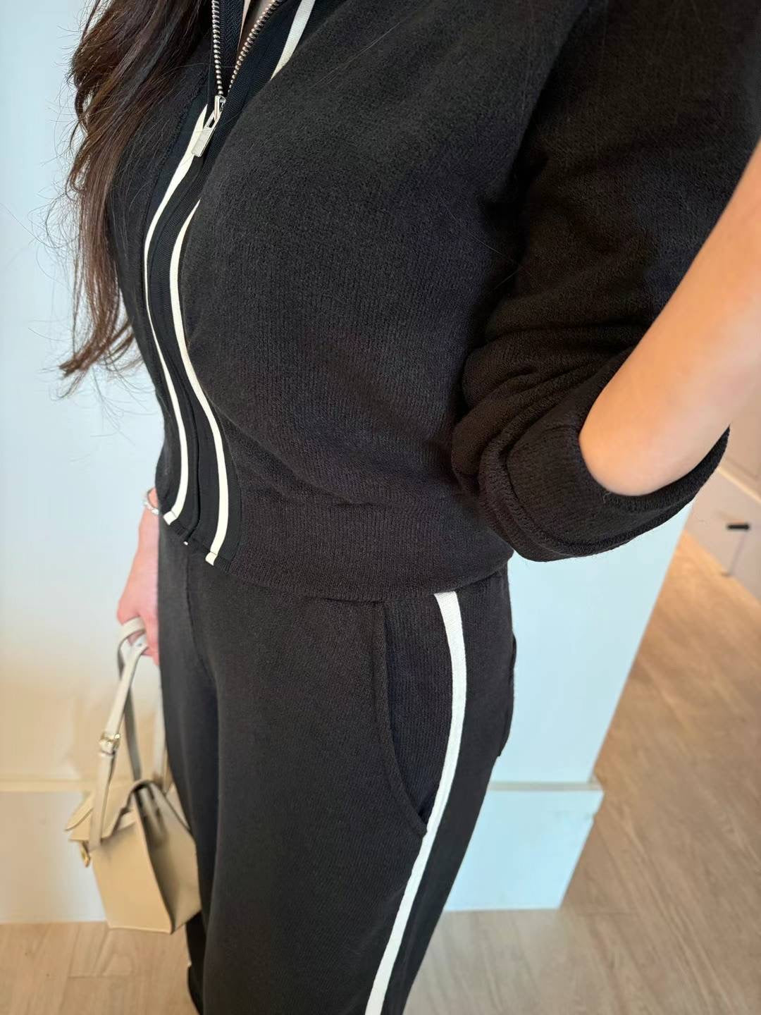 Striped Trim Hoodie Pants Set