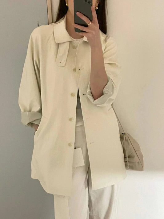 Faux leather Ivory White Trench Coat