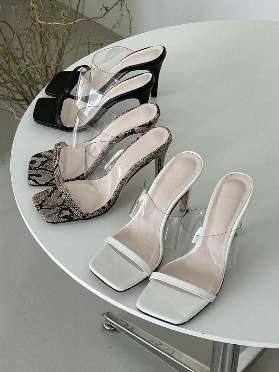 Square-toe Transparent Straps High Heel Sandals *3 Colors