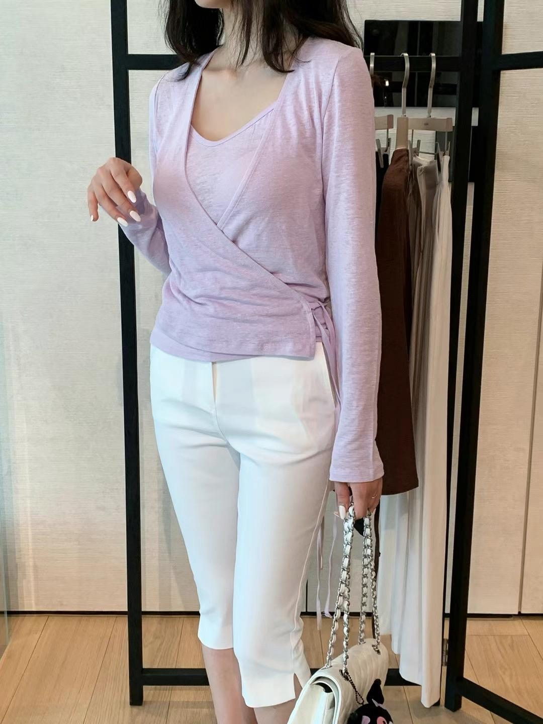 Wrap Cardigan & Long Sleeved T-Shirt Set *3 Colors