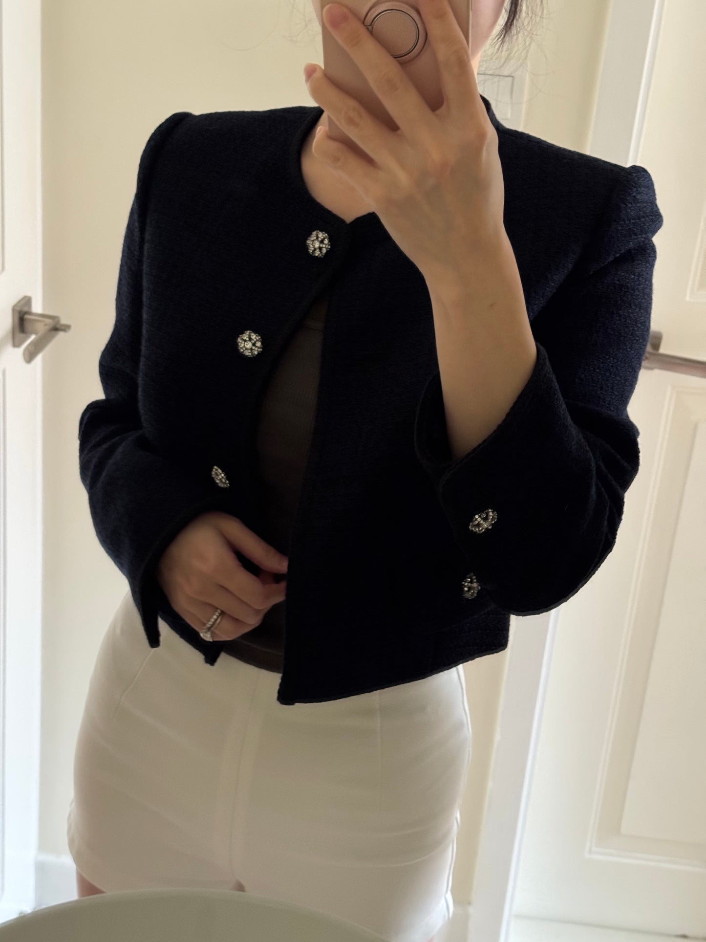 Navy Blue Tweed Boucle Blazer 深藍短身小香風外套