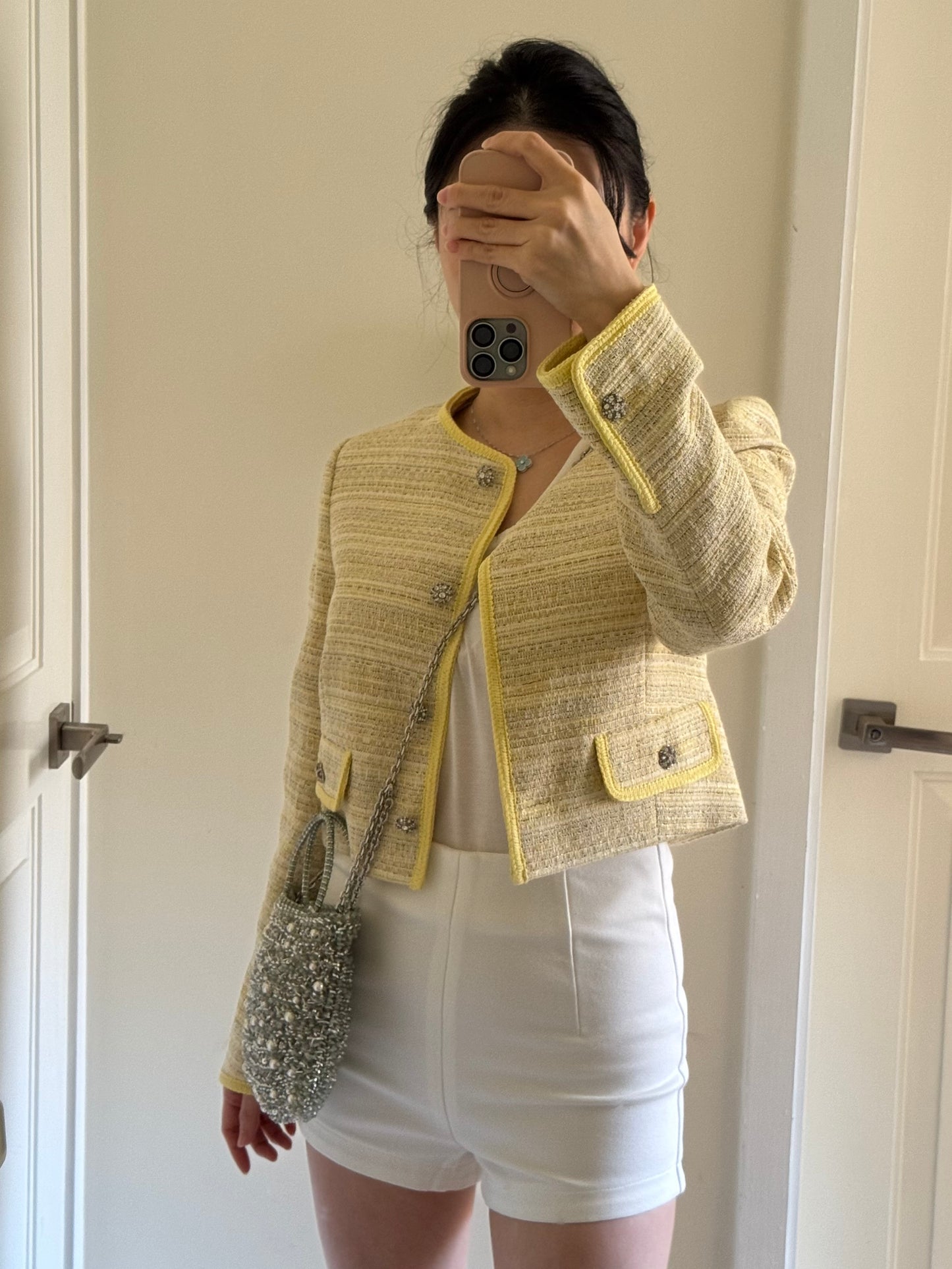 Jaune Yellow Tweed Boucle Jacket 法式淡黃小香風外套
