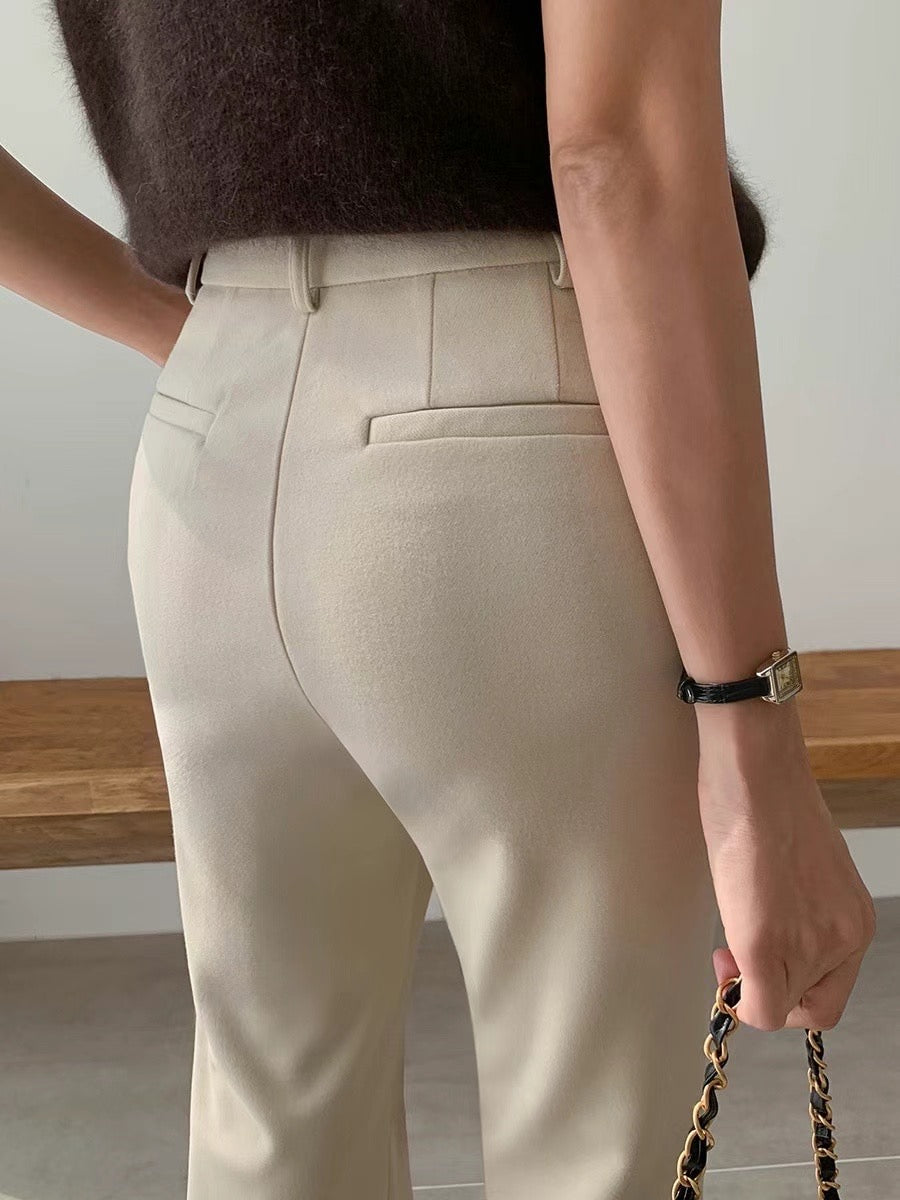 Slim Flared Leg Trousers Light Beige