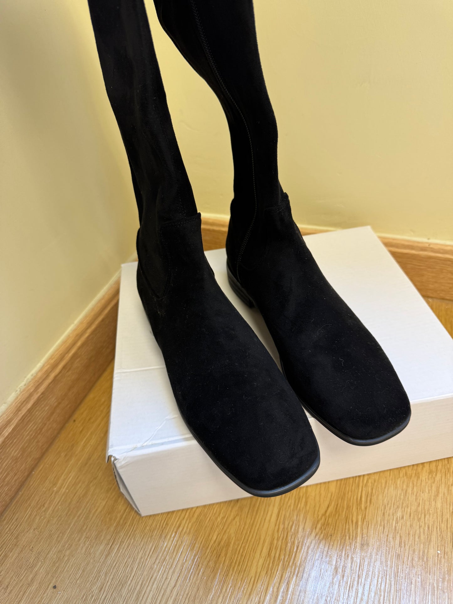 Over the knee black suede leather boots