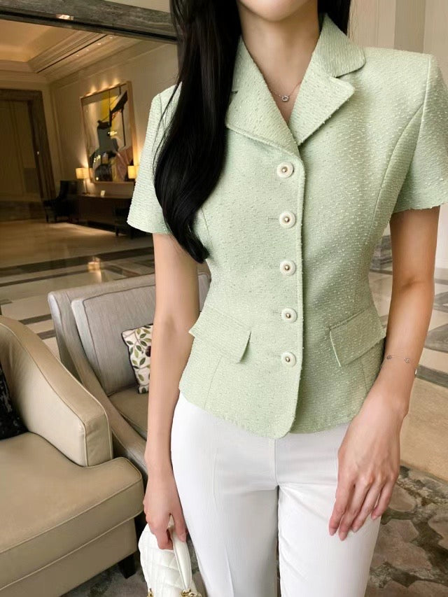 Collared Tweed Short Sleeved Jacket