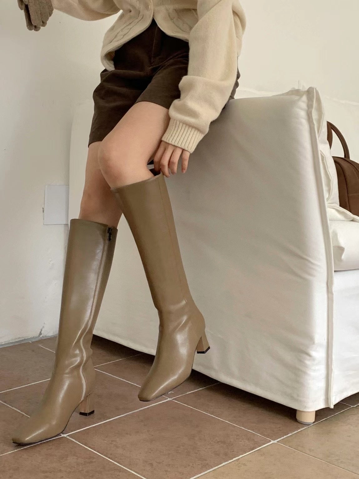 Nouvel Knee Length Heeled Leather Boots