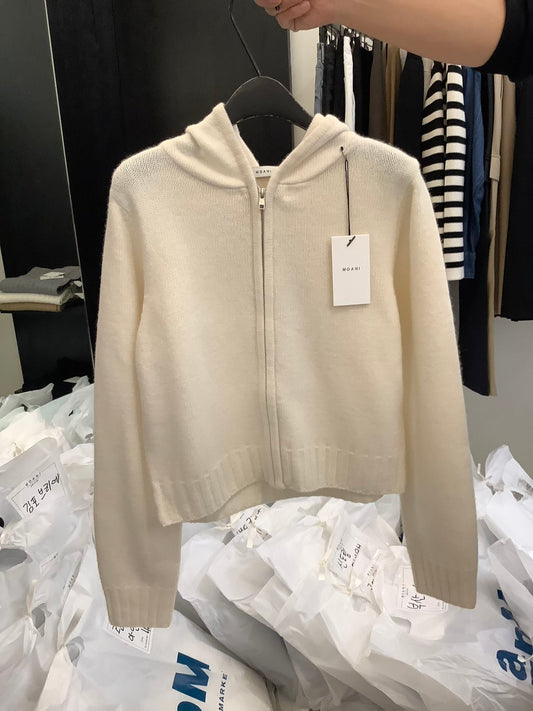 Cashmere wool knit zip up hoodie jacket