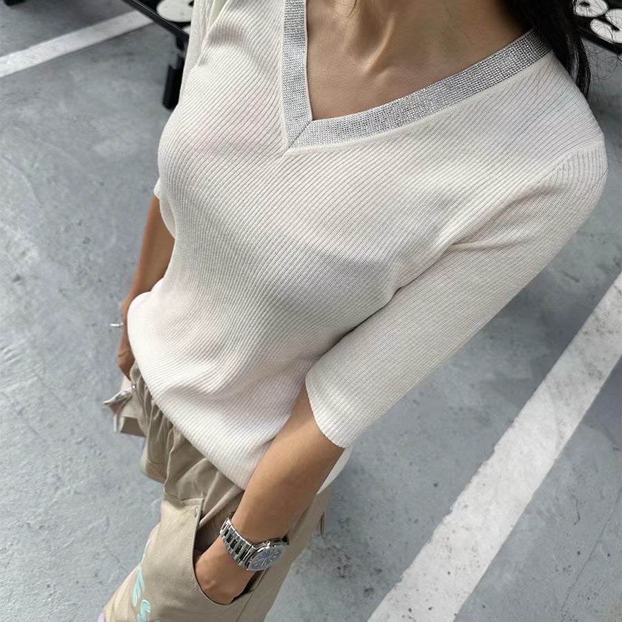 V Neck Embellished Sweater