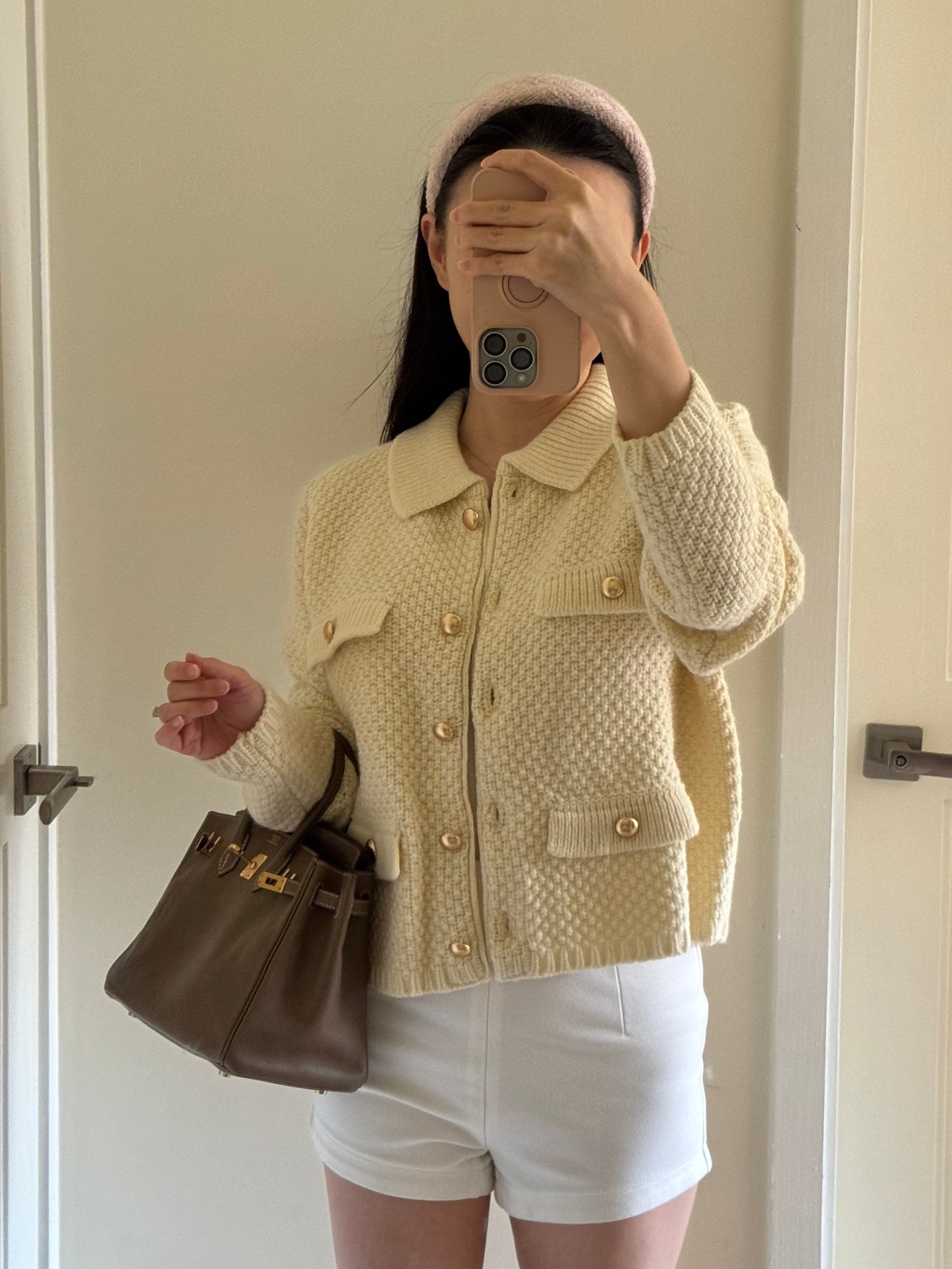 Waffle Knit Cardigan 米白色金扣針織外套