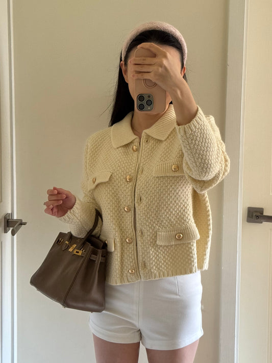 Waffle Knit Cardigan 米白色金扣針織外套