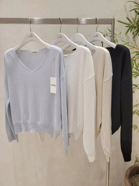 Basic V neck Long Sleeve Knit Sweater