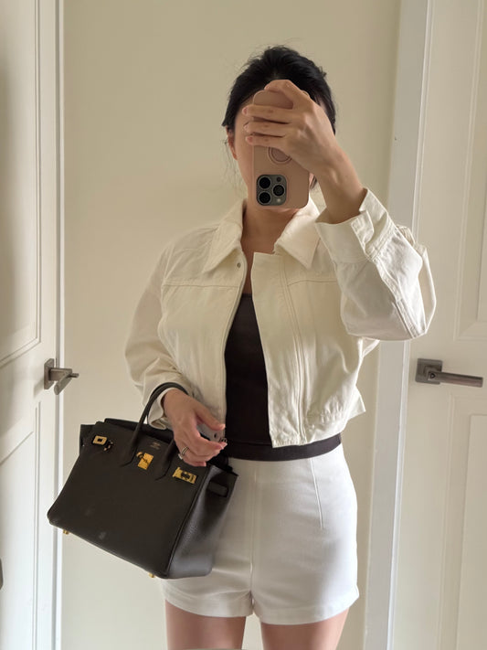 White Cropped Denim Jacket 短款白色牛仔外套