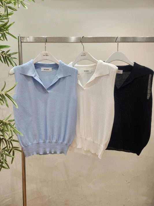 Collar Sleeveless Knit Top