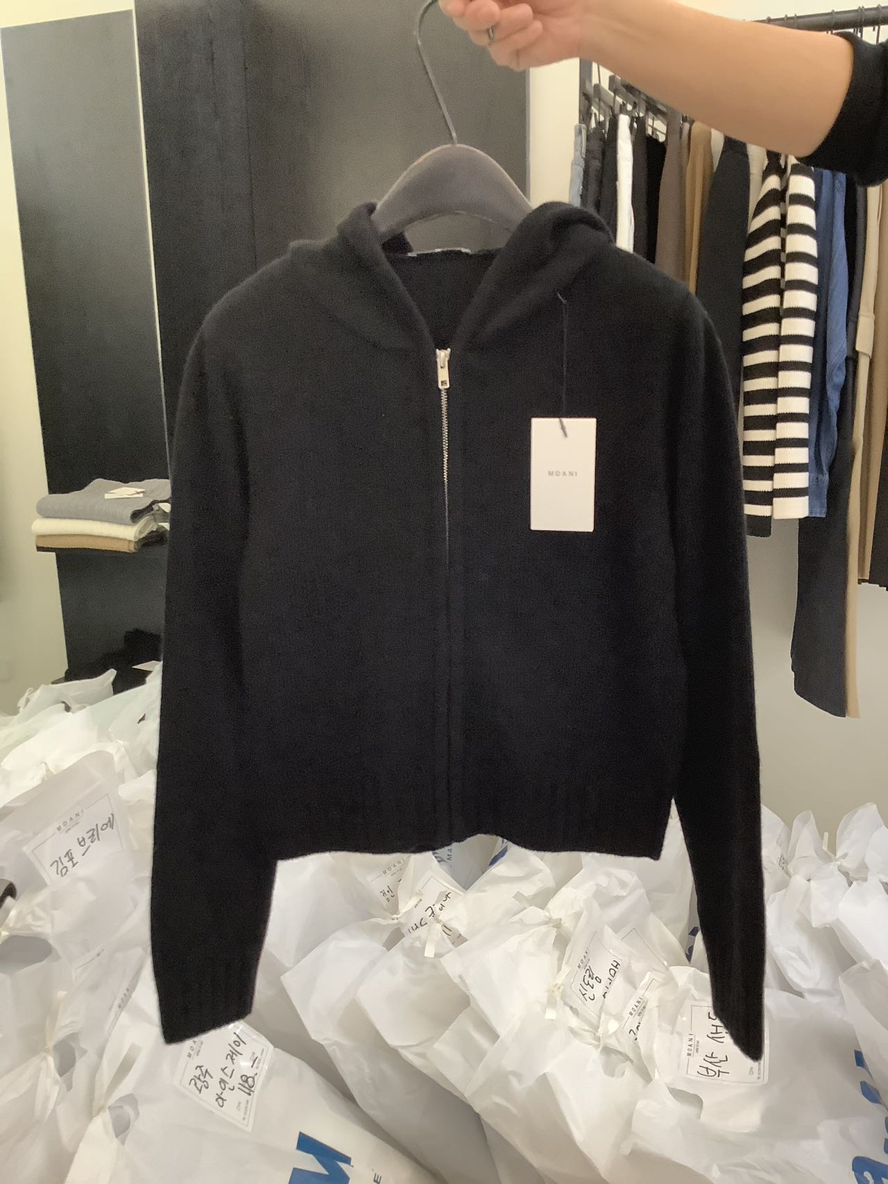 Cashmere wool knit zip up hoodie jacket