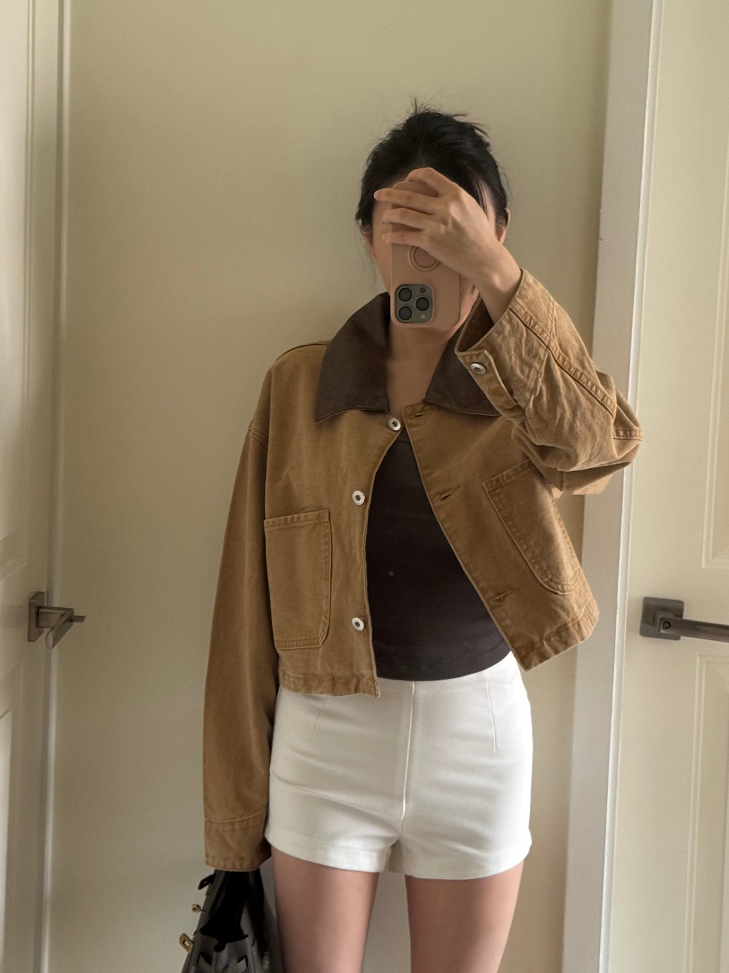 Brown Leather Collar Jacket 皮領棕色外套