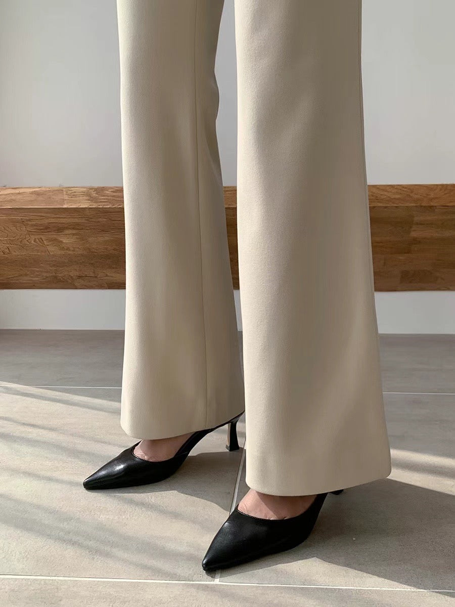 Slim Flared Leg Trousers Light Beige