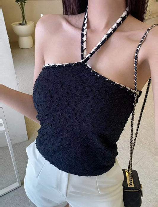 Padded Halter Tweed Tube Top