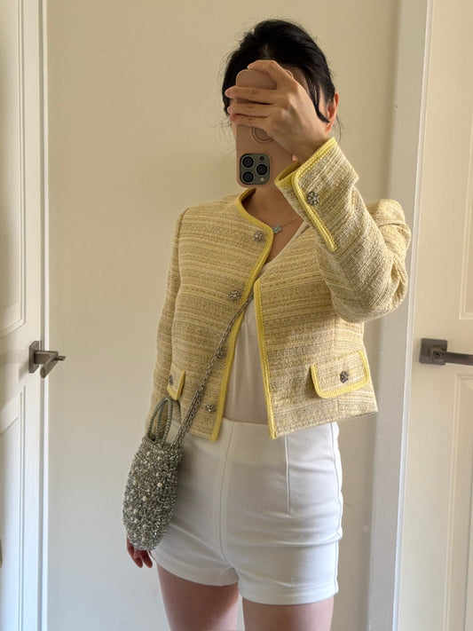 Jaune Yellow Tweed Boucle Jacket 法式淡黃小香風外套