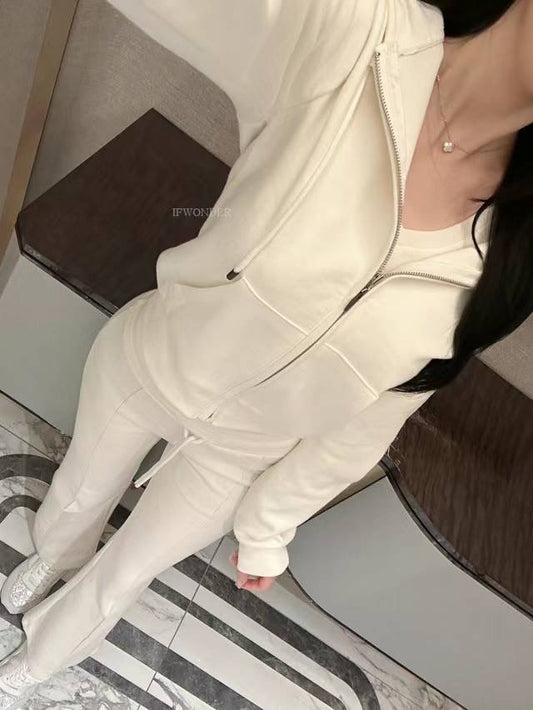 Hoodie Jacket Set with Flared Pants