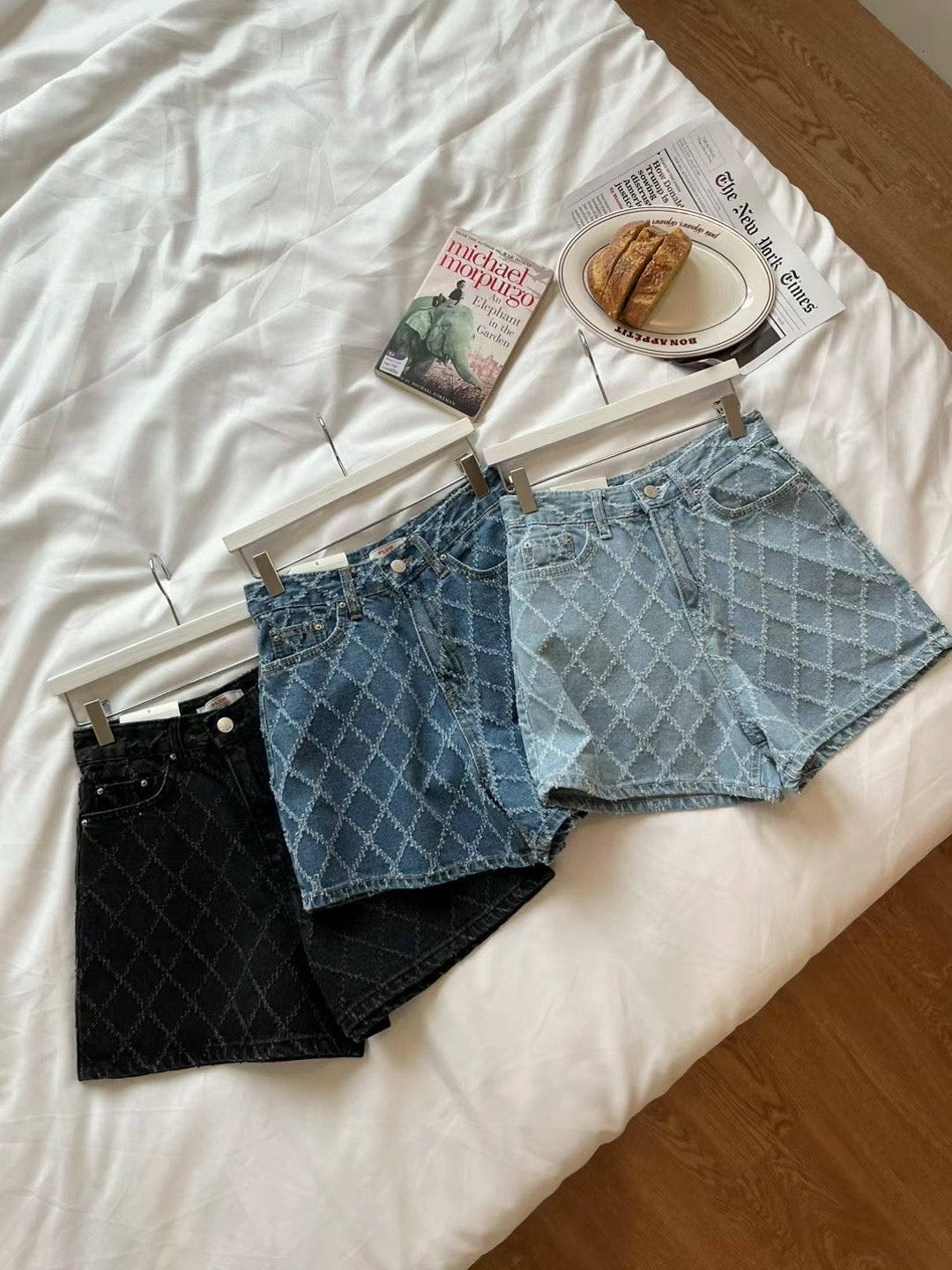 Argyle High Waist Denim Shorts