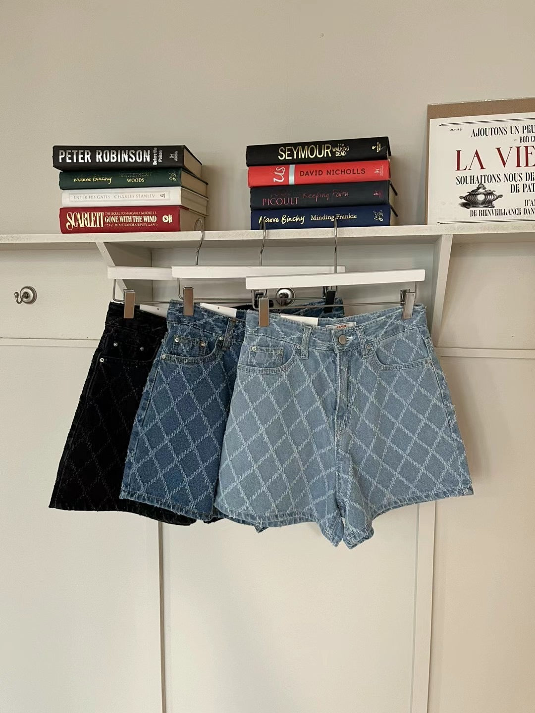 Argyle High Waist Denim Shorts