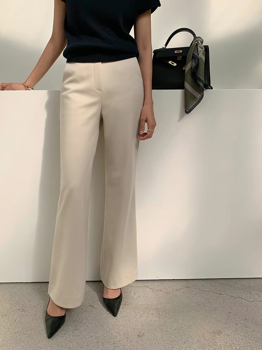 Slim Flared Leg Trousers Light Beige