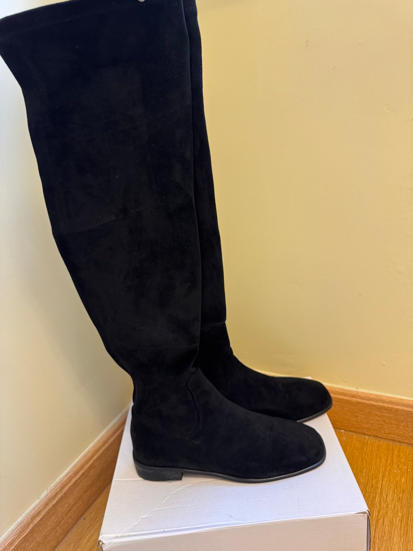 Over the knee black suede leather boots