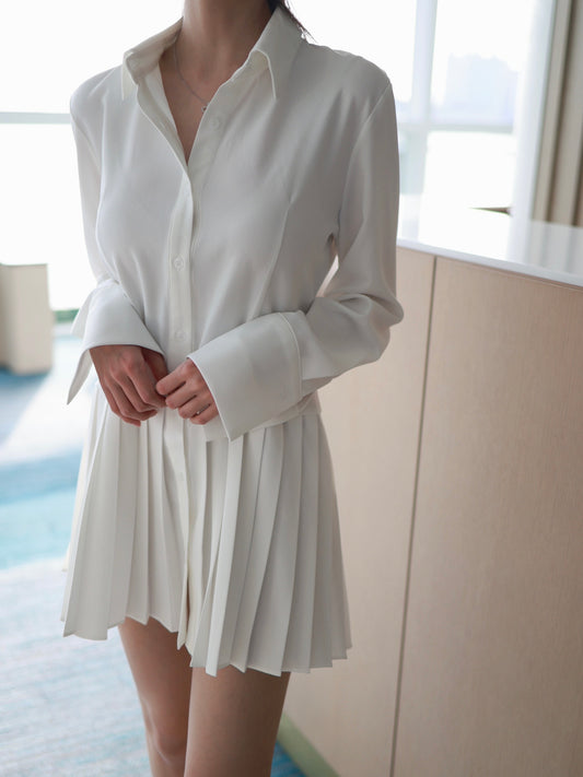 Pleated White Shirt Dress