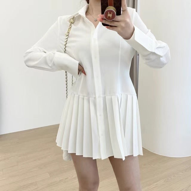 Pleated White Shirt Dress