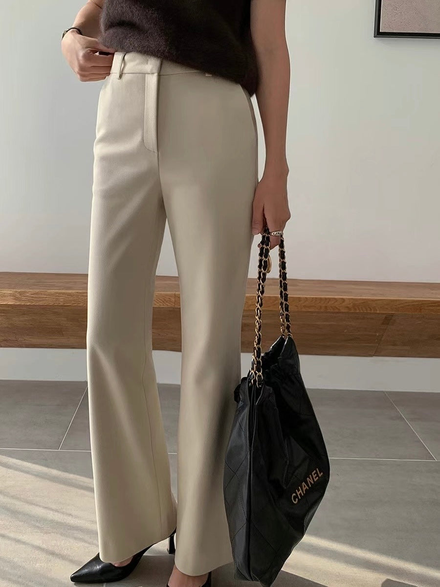 Slim Flared Leg Trousers Light Beige