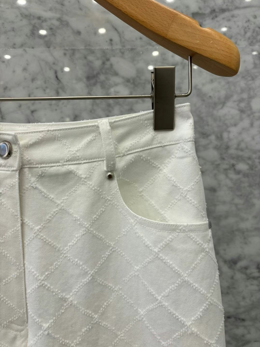 Quilted Relaxed White Jeans